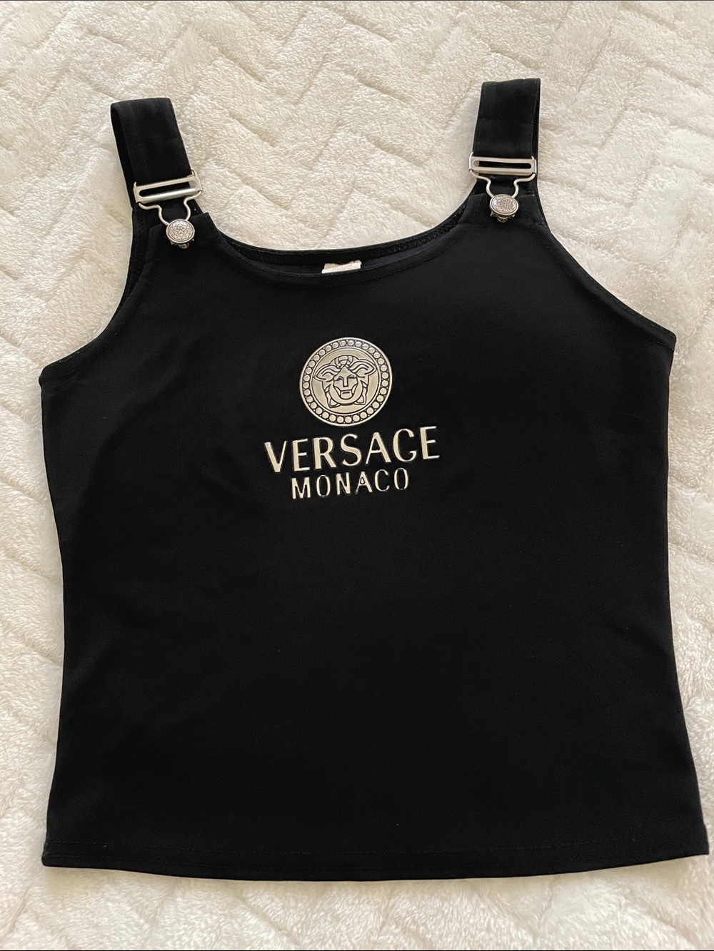 Versage Black Logo Tank with Silver Buckle Straps. See pictures for measurement